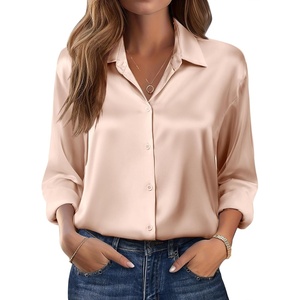 Zeagoo Womens Tops Long Sleeve Satin Silk Button Down Shirts Dressy Blouses(Light Khaki)