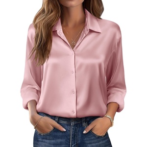 Zeagoo Womens Tops Long Sleeve Satin Silk Button Down Shirts Dressy Blouses(Pink)