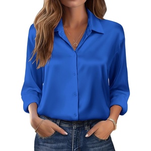 Zeagoo Womens Tops Long Sleeve Satin Silk Button Down Shirts Dressy Blouses(Royal Blue)