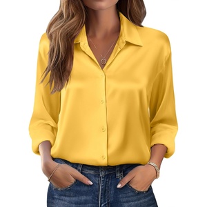 Zeagoo Womens Tops Long Sleeve Satin Silk Button Down Shirts Dressy Blouses(Yellow)