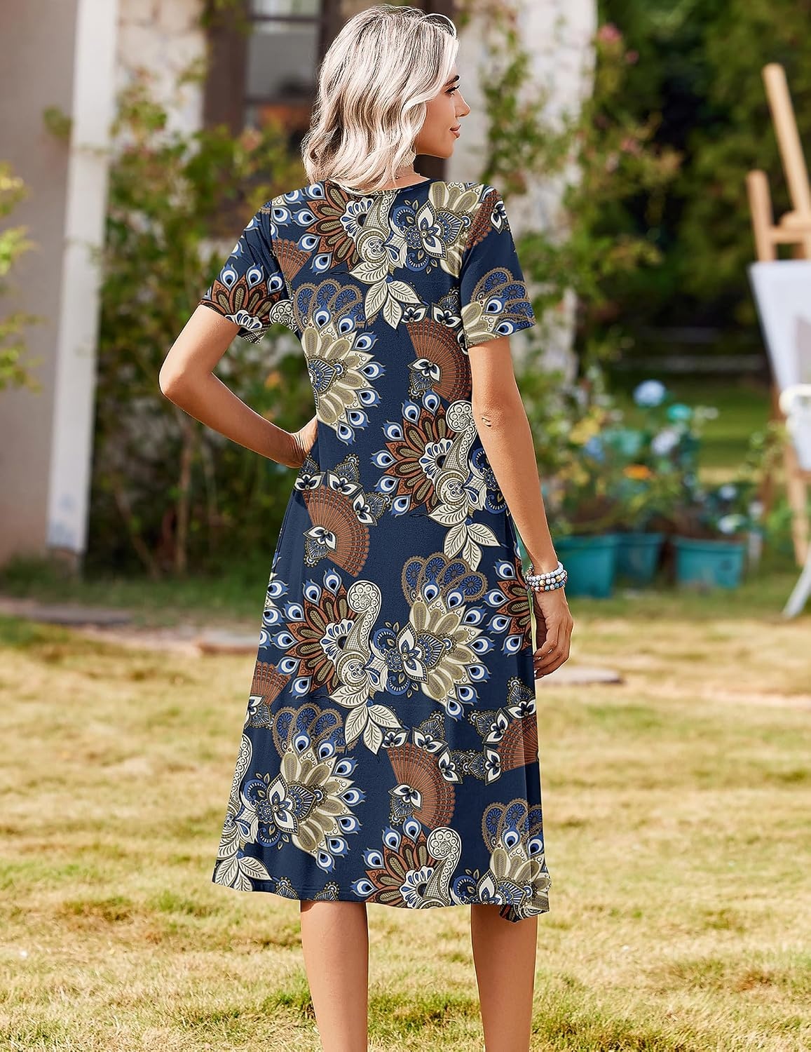 image:imageZeagoo Summer Dresses for Women 2026 Casual Short Sleeve Aline Midi Dress with Pocket Flowy Pleated Tshirt Beach SundressMz931