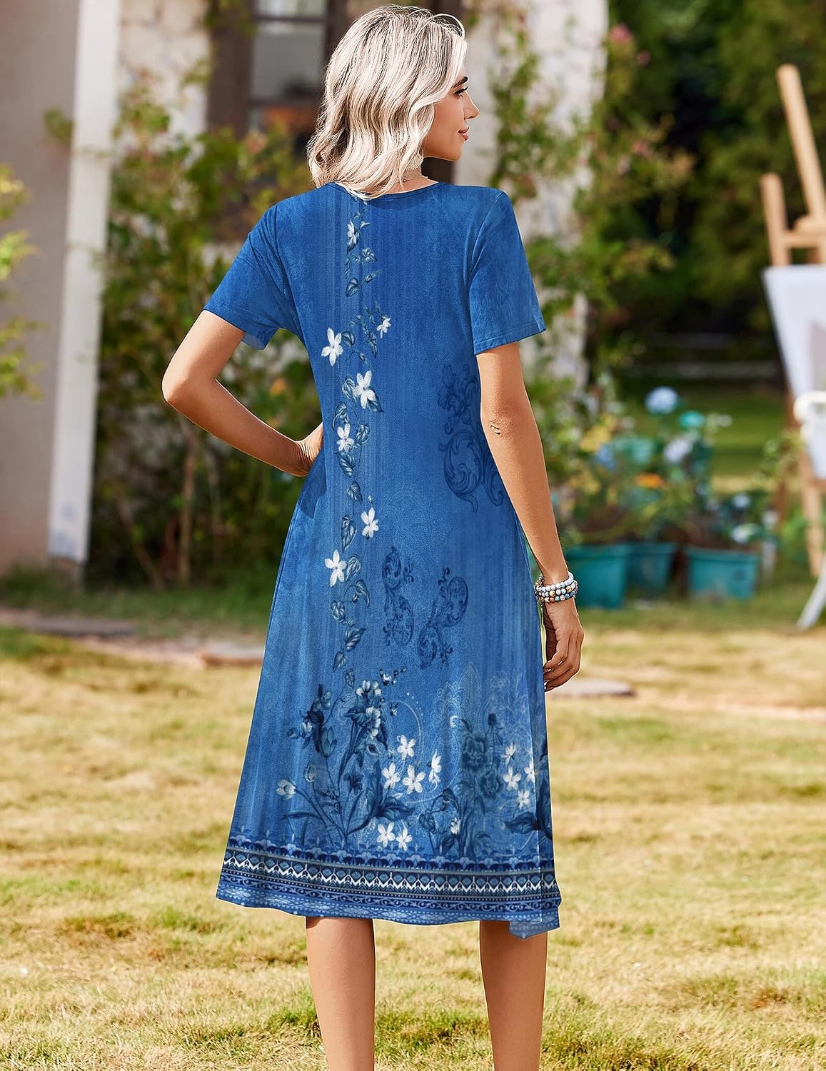 image:imageZeagoo Summer Dresses for Women 2026 Casual Short Sleeve Aline Midi Dress with Pocket Flowy Pleated Tshirt Beach SundressMz937
