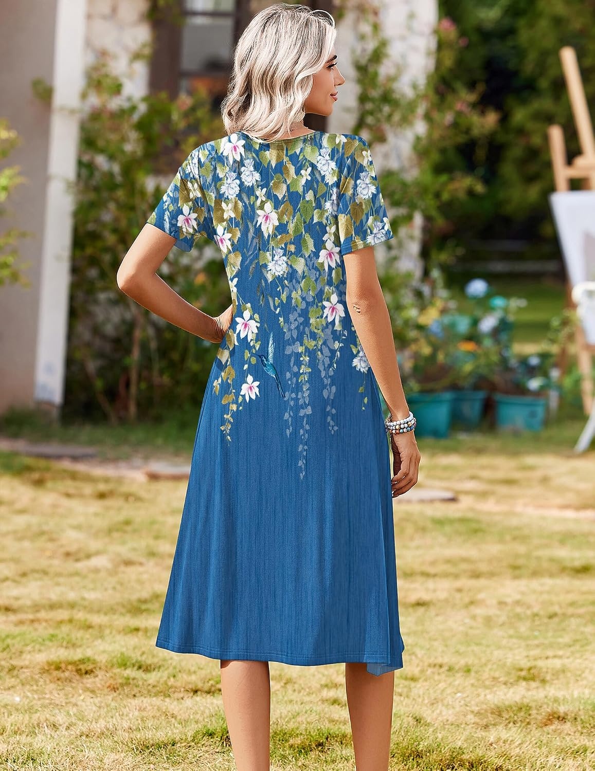 image:imageZeagoo Summer Dresses for Women 2026 Casual Short Sleeve Aline Midi Dress with Pocket Flowy Pleated Tshirt Beach SundressSf223