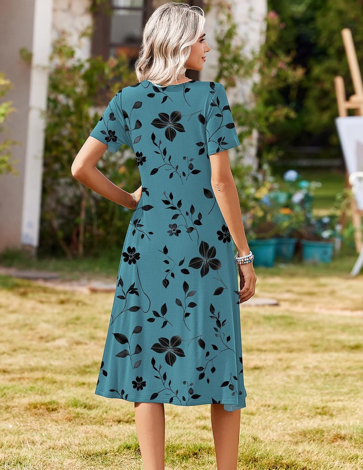 image:imageZeagoo Summer Dresses for Women 2026 Casual Short Sleeve Aline Midi Dress with Pocket Flowy Pleated Tshirt Beach SundressSf237