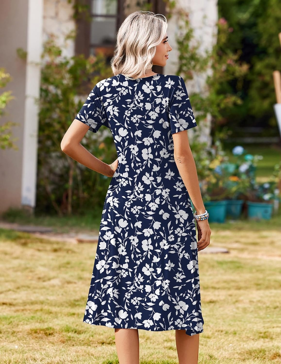 image:imageZeagoo Summer Dresses for Women 2026 Casual Short Sleeve Aline Midi Dress with Pocket Flowy Pleated Tshirt Beach SundressSf297