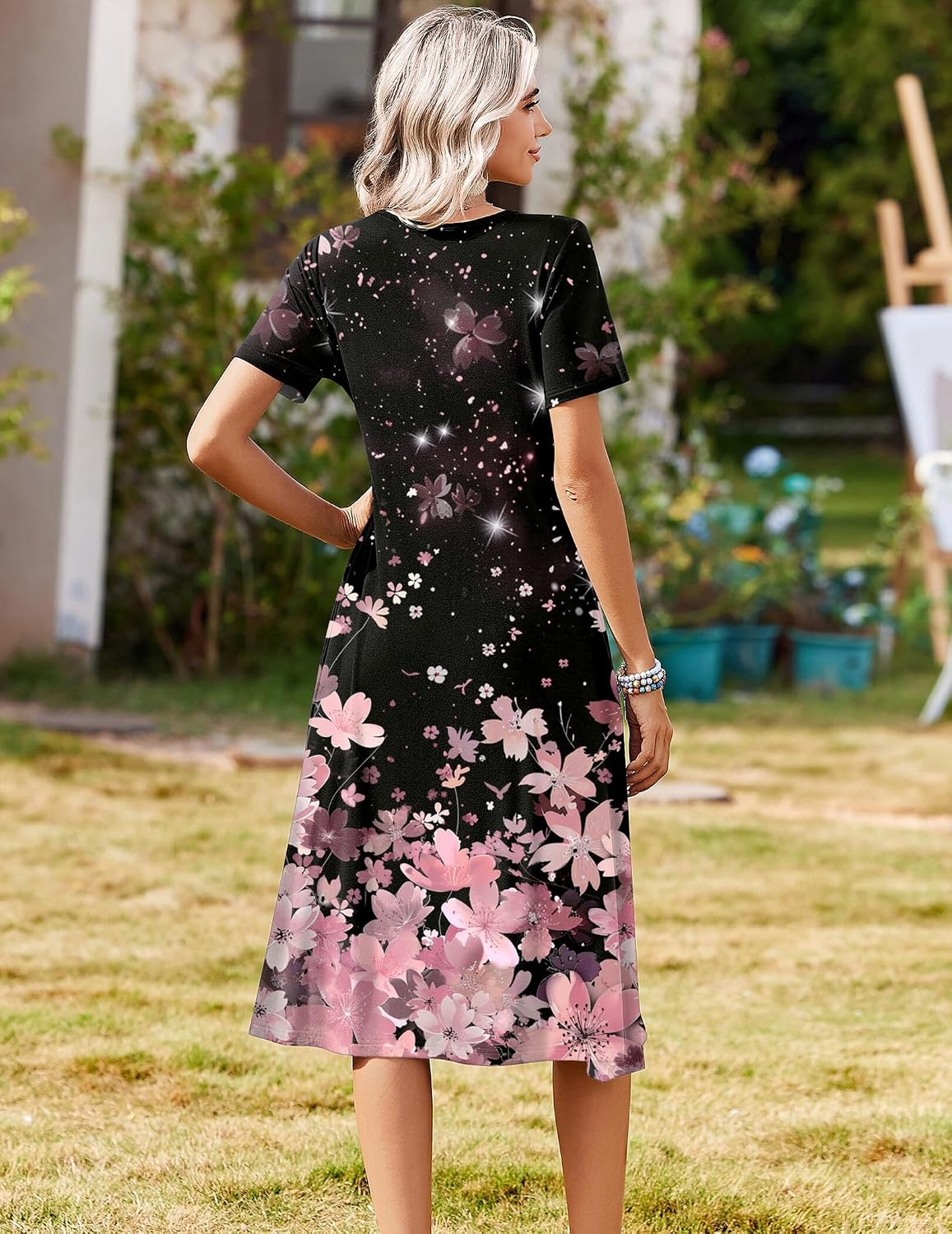 image:imageZeagoo Summer Dresses for Women 2026 Casual Short Sleeve Aline Midi Dress with Pocket Flowy Pleated Tshirt Beach SundressSf31
