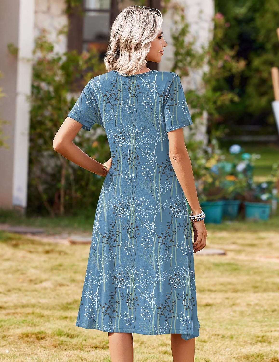 image:imageZeagoo Summer Dresses for Women 2026 Casual Short Sleeve Aline Midi Dress with Pocket Flowy Pleated Tshirt Beach SundressSp111