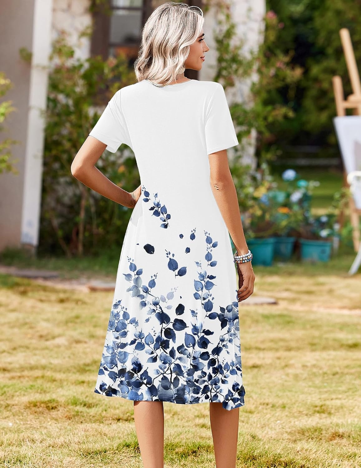 image:imageZeagoo Summer Dresses for Women 2026 Casual Short Sleeve Aline Midi Dress with Pocket Flowy Pleated Tshirt Beach SundressWf118
