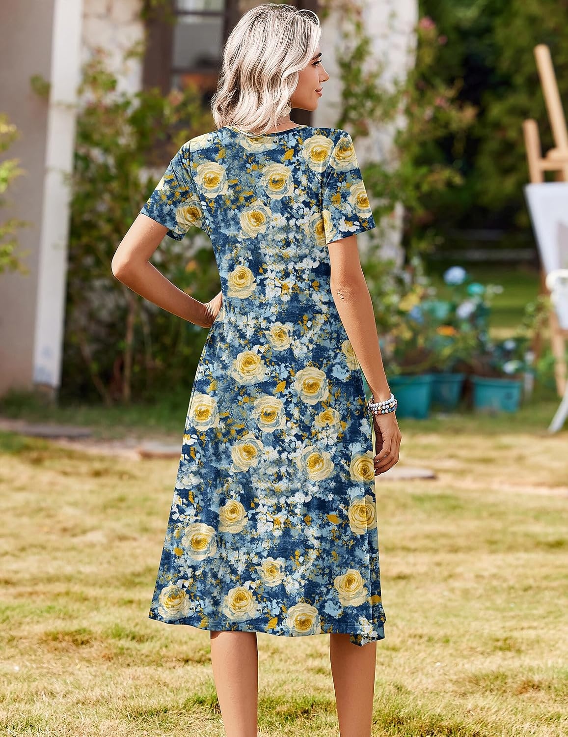 image:imageZeagoo Summer Dresses for Women 2026 Casual Short Sleeve Aline Midi Dress with Pocket Flowy Pleated Tshirt Beach SundressWf139