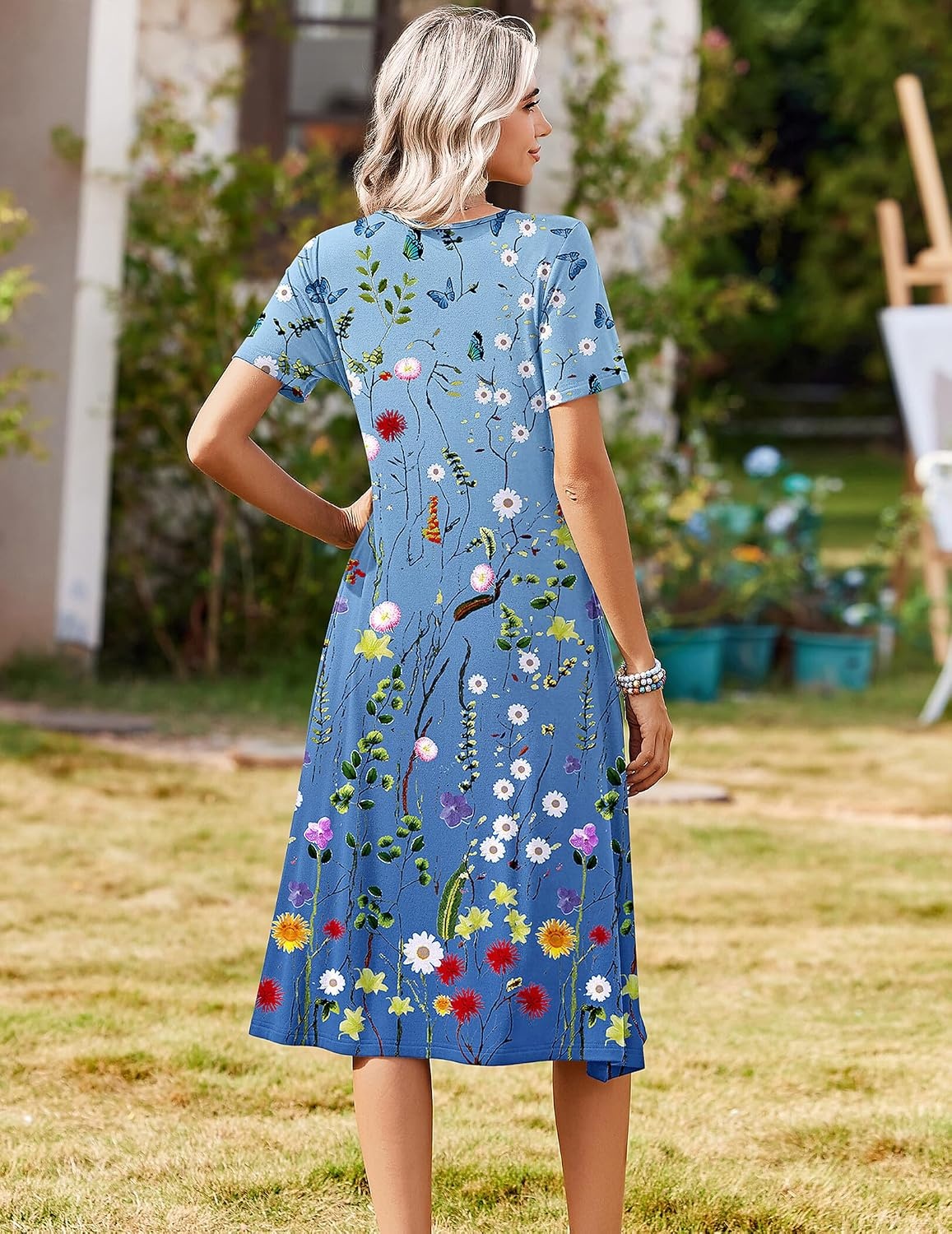 image:imageZeagoo Summer Dresses for Women 2026 Casual Short Sleeve Aline Midi Dress with Pocket Flowy Pleated Tshirt Beach SundressWf89