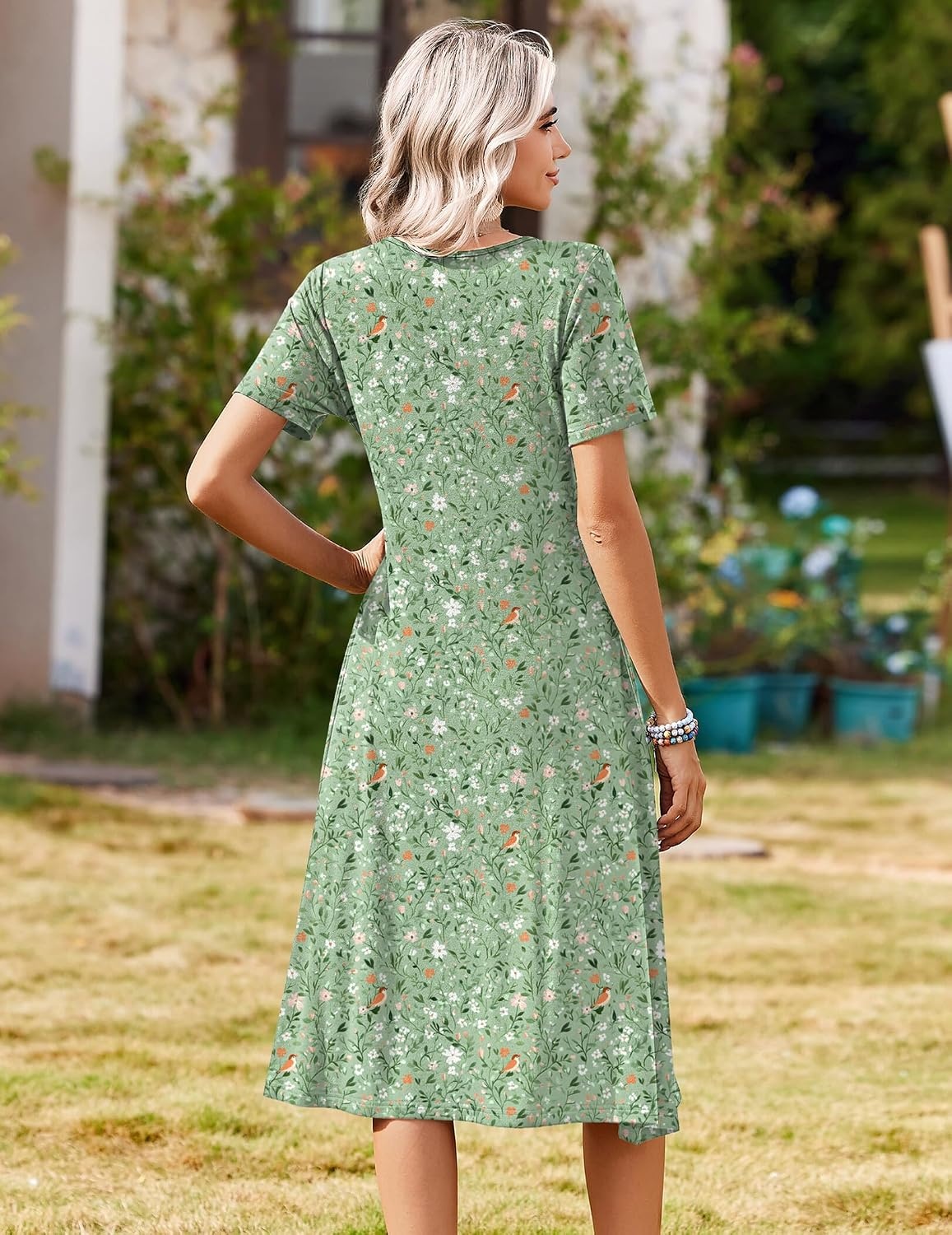 image:imageZeagoo Summer Dresses for Women 2026 Casual Short Sleeve Aline Midi Dress with Pocket Flowy Pleated Tshirt Beach SundressXh534