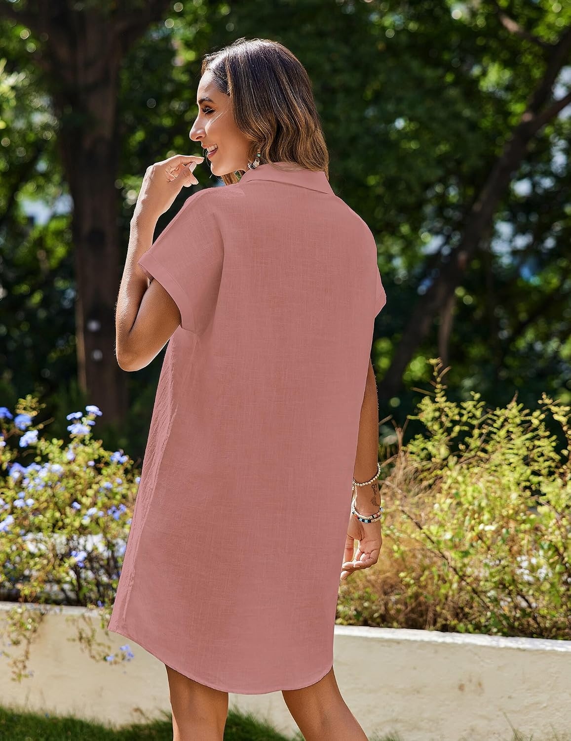 image:imageZeagoo Summer Dresses for Women 2026 Cotton Button Down Short Sleeve Tshirt Dresses Casual Mini Beach DressPink