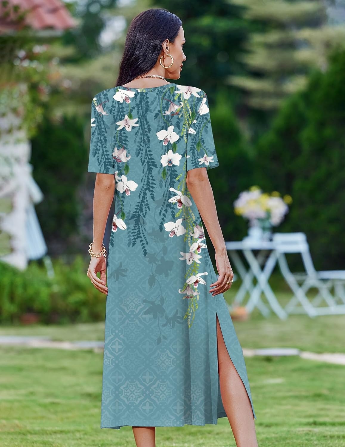image:imageZeagoo Summer Dresses for Women 2026 Maxi Dresses Vacation Sundress Short Sleeve Casual Sundresses Split Dress with Pockets01blue