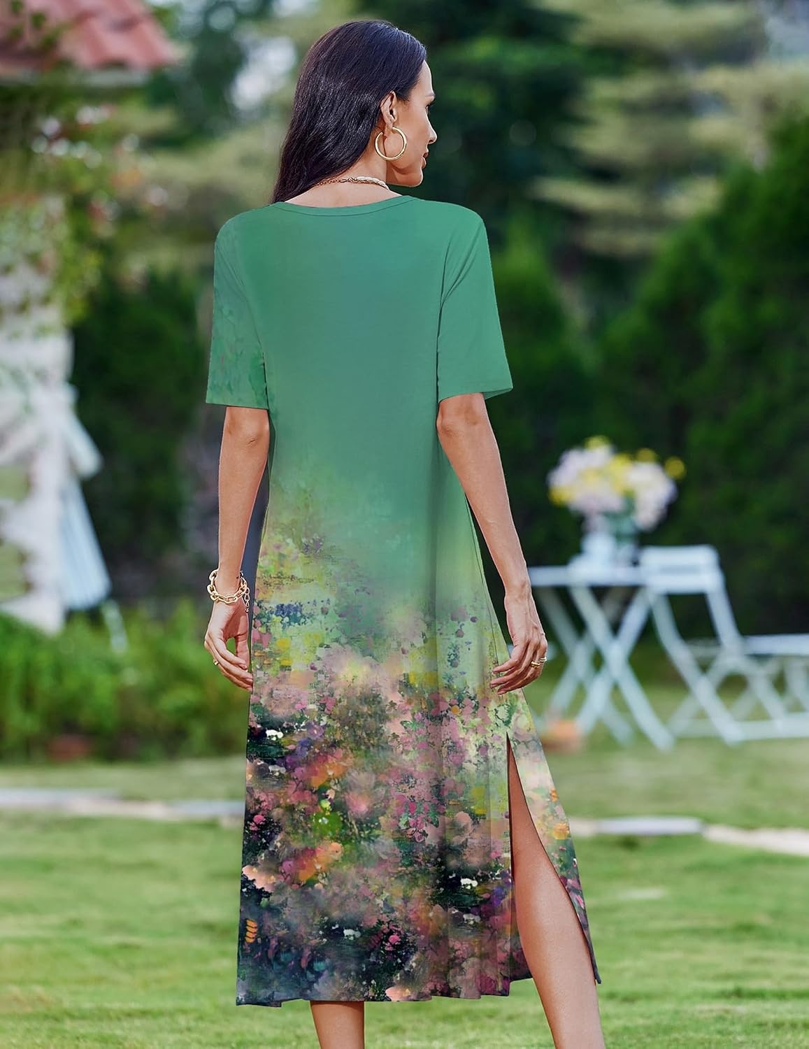 image:imageZeagoo Summer Dresses for Women 2026 Maxi Dresses Vacation Sundress Short Sleeve Casual Sundresses Split Dress with PocketsGreen Cx322