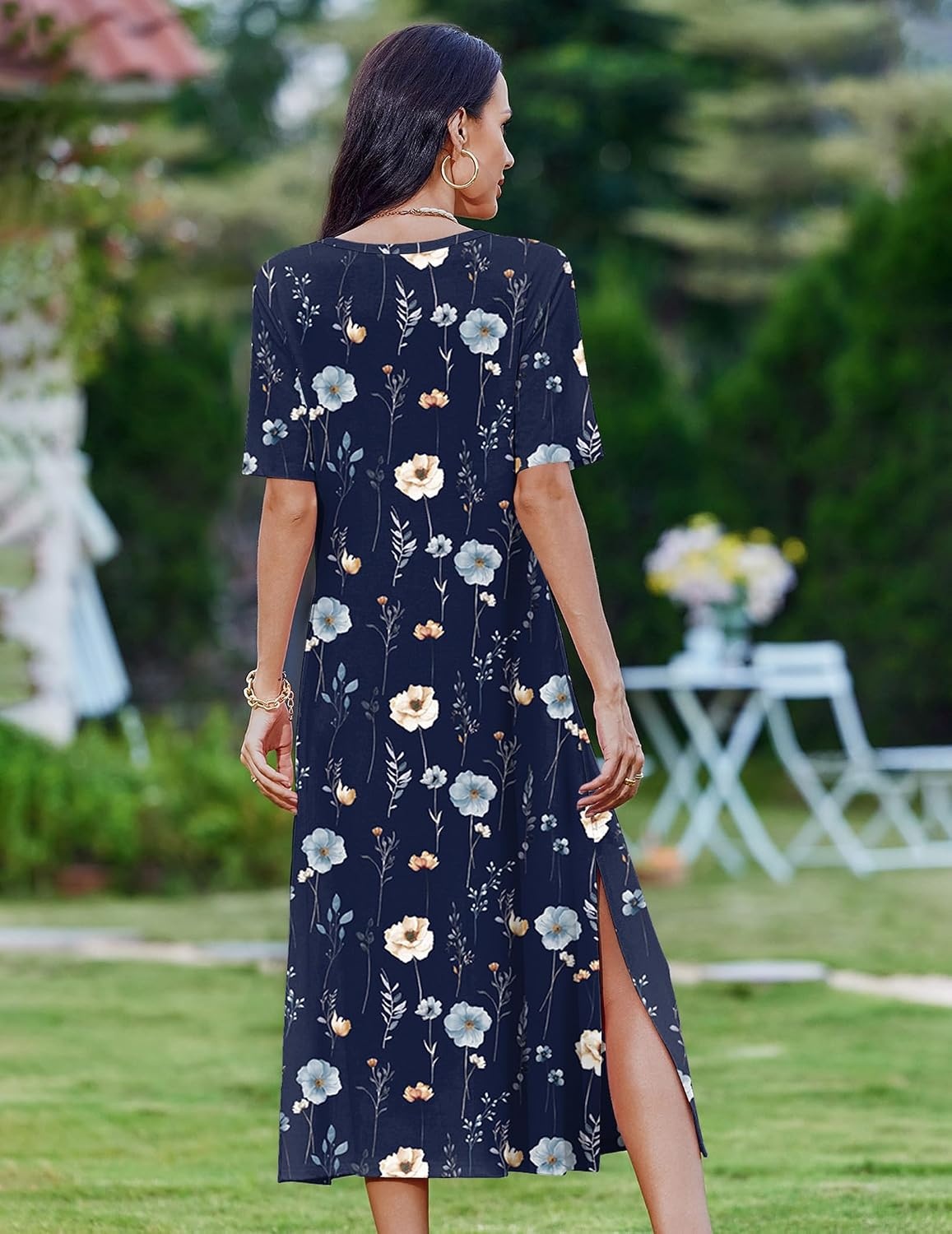 image:imageZeagoo Summer Dresses for Women 2026 Maxi Dresses Vacation Sundress Short Sleeve Casual Sundresses Split Dress with PocketsNavy Floral