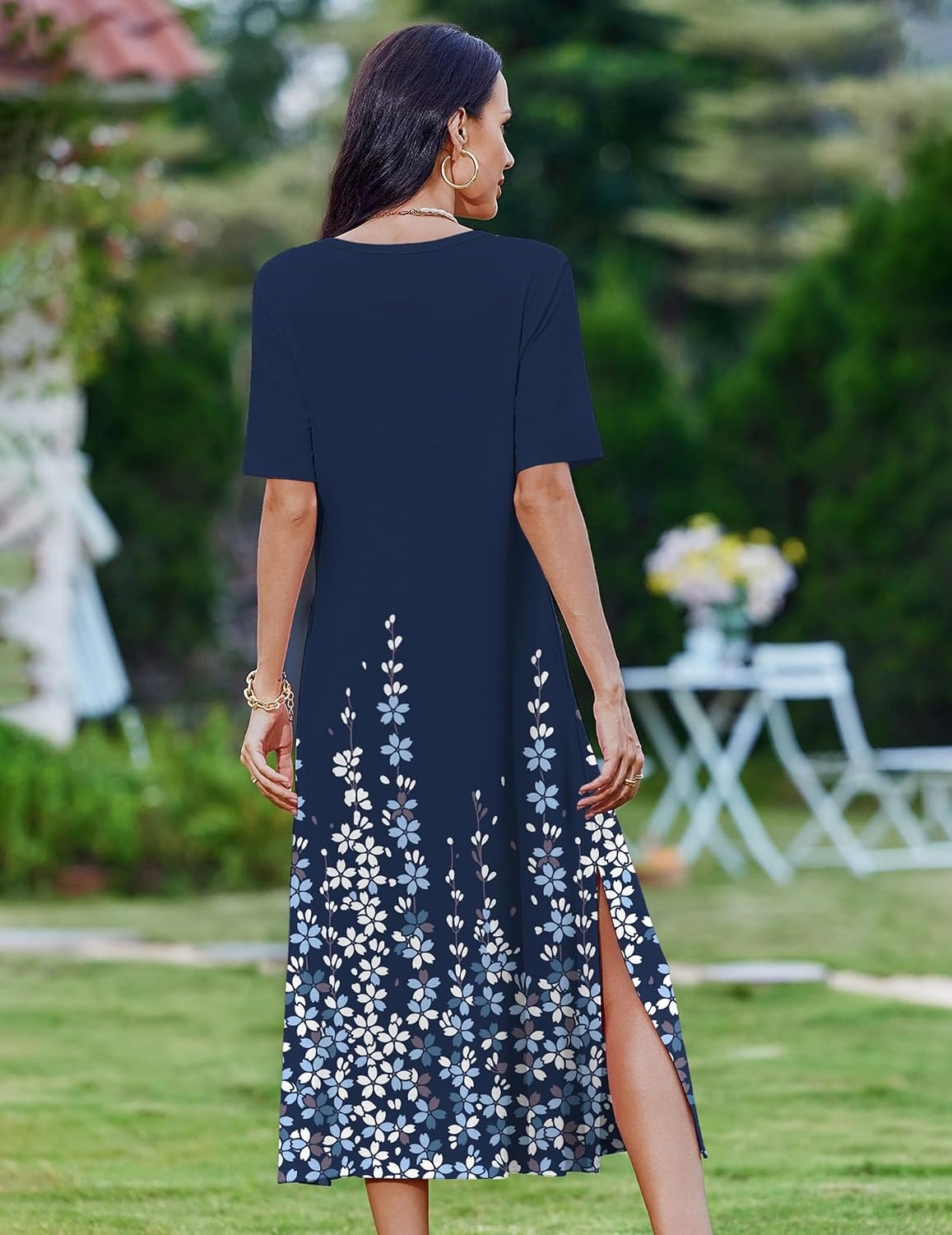 image:imageZeagoo Summer Dresses for Women 2026 Maxi Dresses Vacation Sundress Short Sleeve Casual Sundresses Split Dress with PocketsNavy Sf119