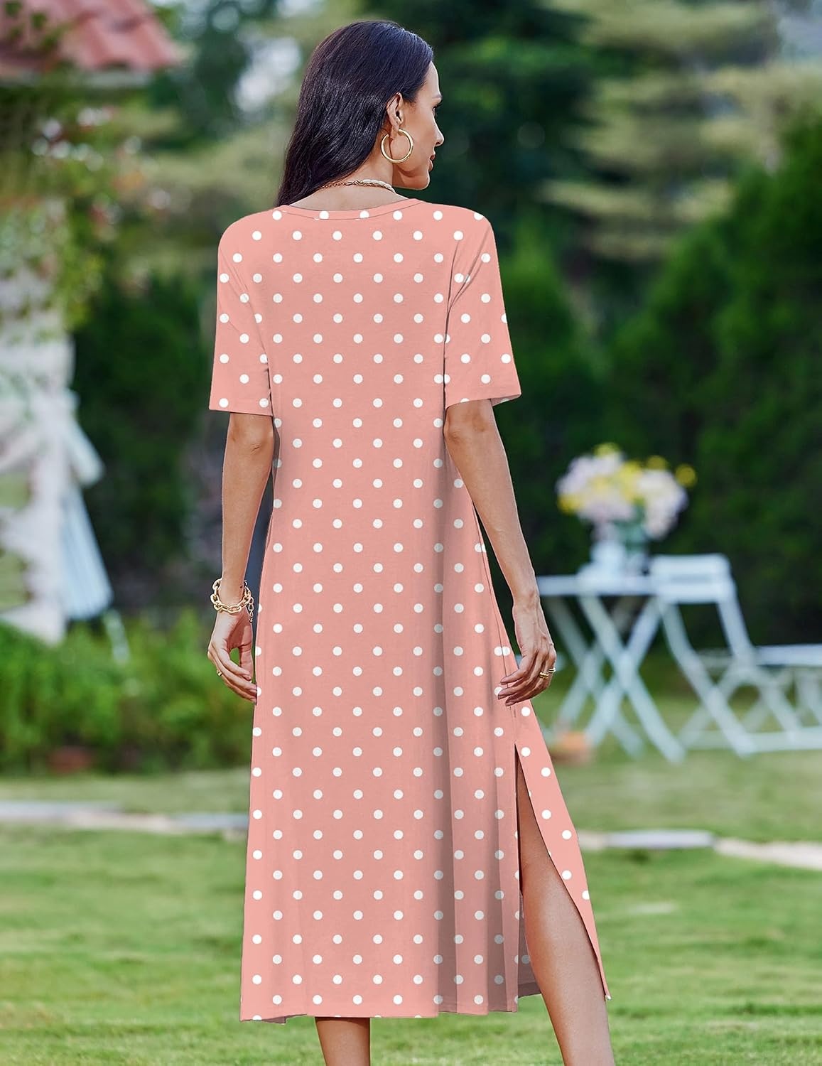 image:imageZeagoo Summer Dresses for Women 2026 Maxi Dresses Vacation Sundress Short Sleeve Casual Sundresses Split Dress with PocketsPink Dot