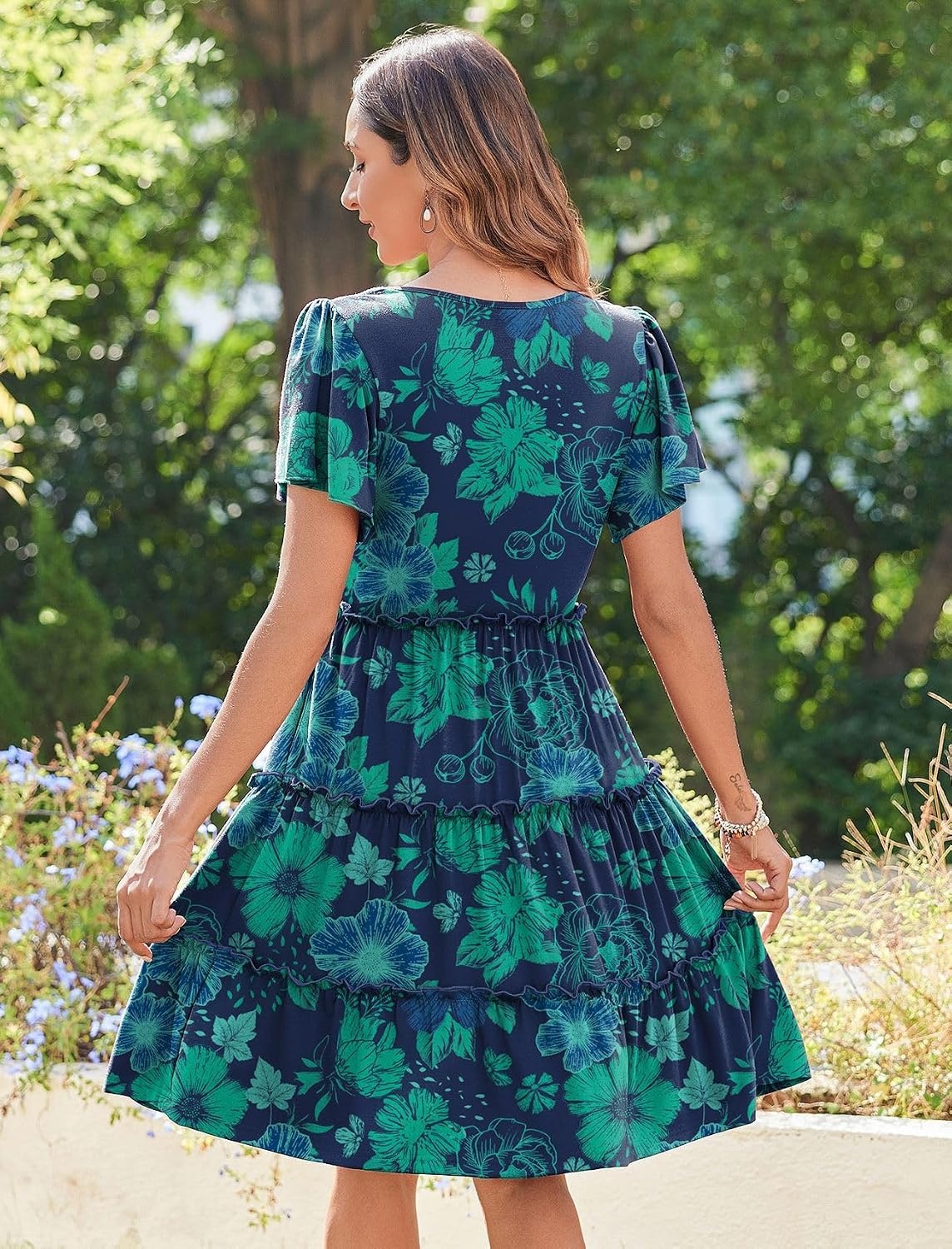 image:imageZeagoo Summer Tiered Mini Dress with Pockets Ruffle Sleeve VNeck Casual Dress A Line Boho Flowy Sundress 2025 VacationSf114