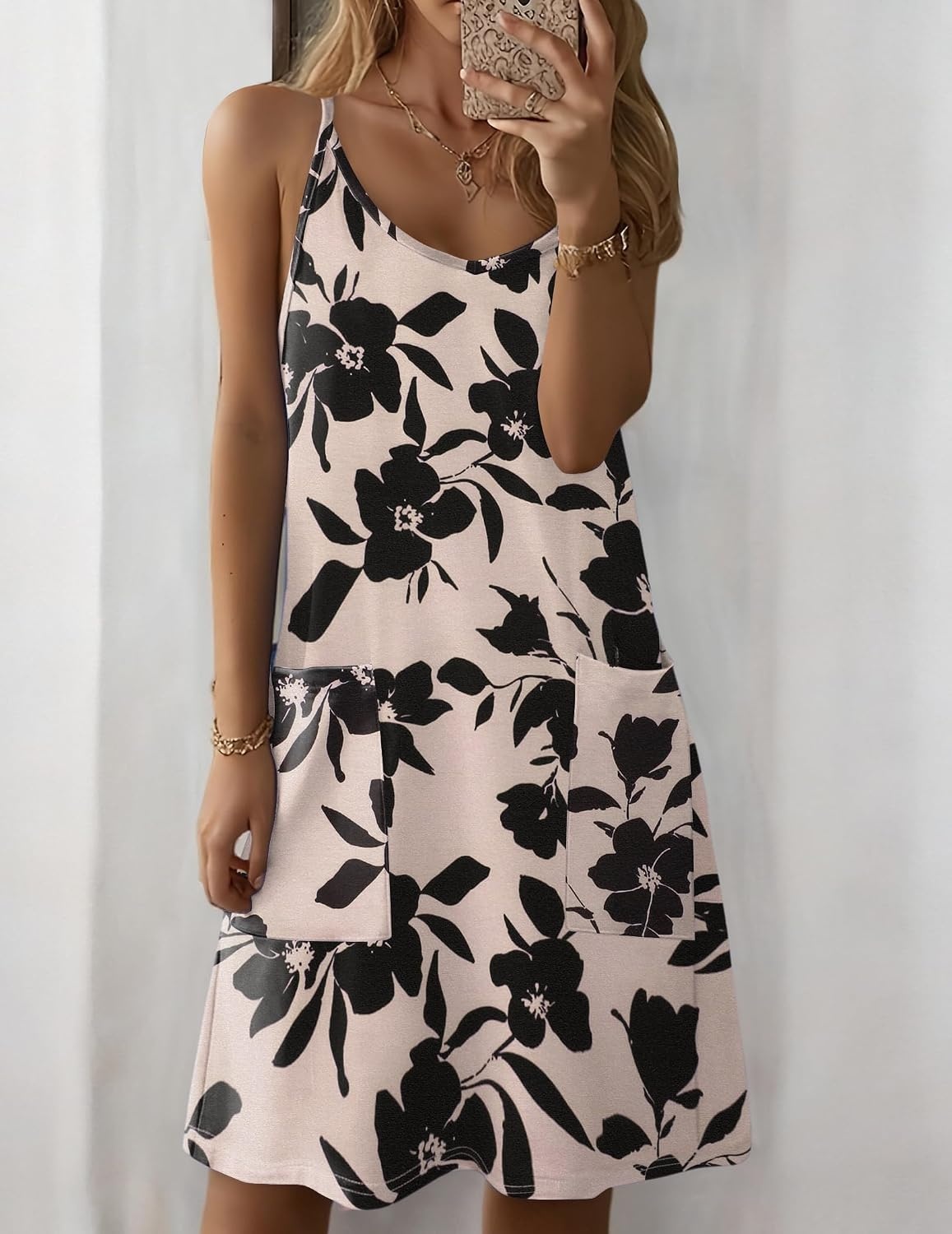 image:imageZeagoo Women Summer Dresses Casual Beach Vacation Dress Spaghetti Strap Sundress Sleeveless Mini Short Dress with PocketsDusty Pink Printed