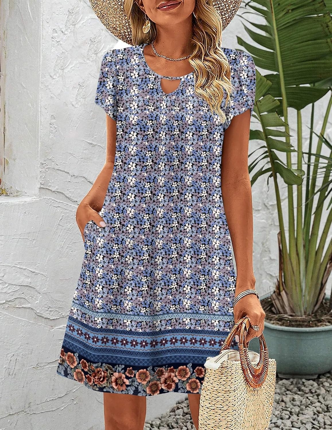 image:imageZeagoo Womens Casual ALine Dresses with Pockets Summer Floral Tshirt Dress Short Sleeve Mini Dress Flowy SundressesFloral Printed1