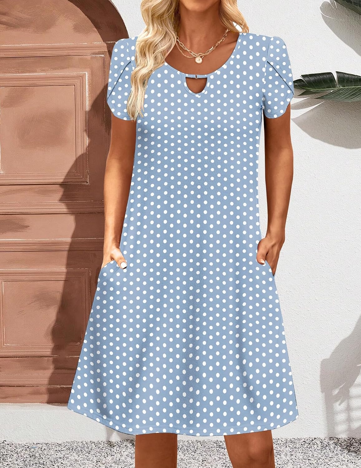 image:imageZeagoo Womens Casual ALine Dresses with Pockets Summer Floral Tshirt Dress Short Sleeve Mini Dress Flowy SundressesJh531