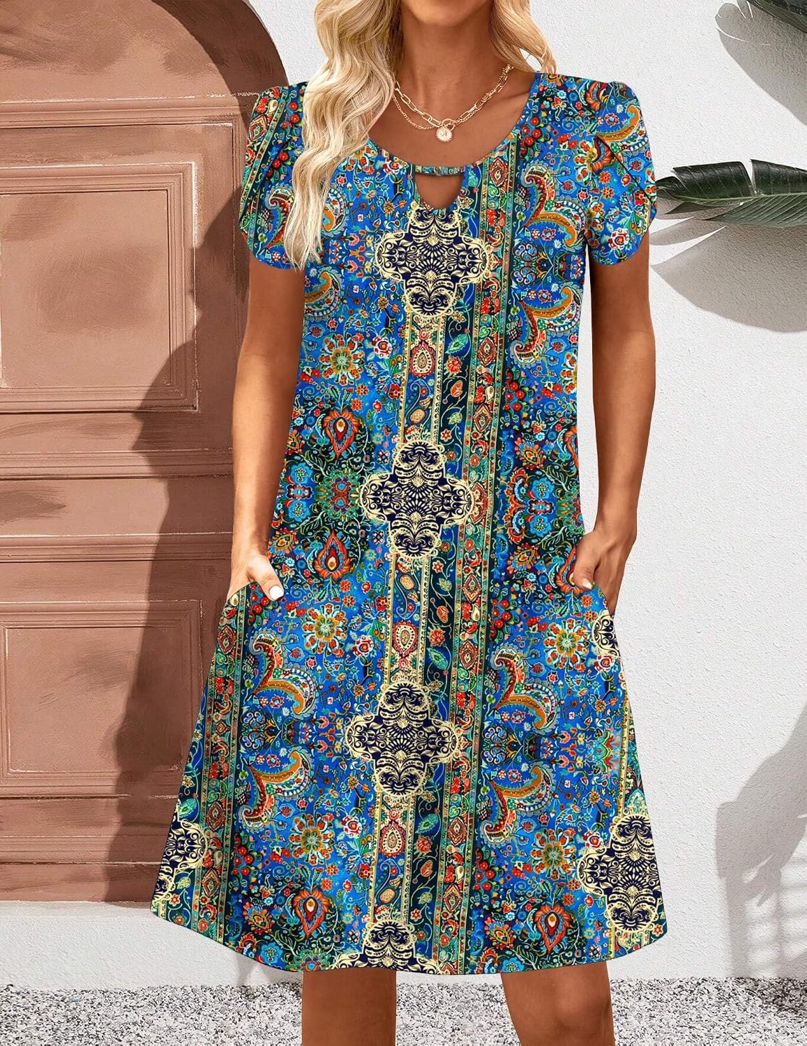 image:imageZeagoo Womens Casual ALine Dresses with Pockets Summer Floral Tshirt Dress Short Sleeve Mini Dress Flowy SundressesPrinted1