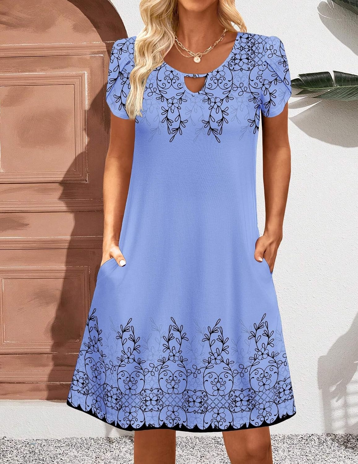 image:imageZeagoo Womens Casual ALine Dresses with Pockets Summer Floral Tshirt Dress Short Sleeve Mini Dress Flowy SundressesSf166