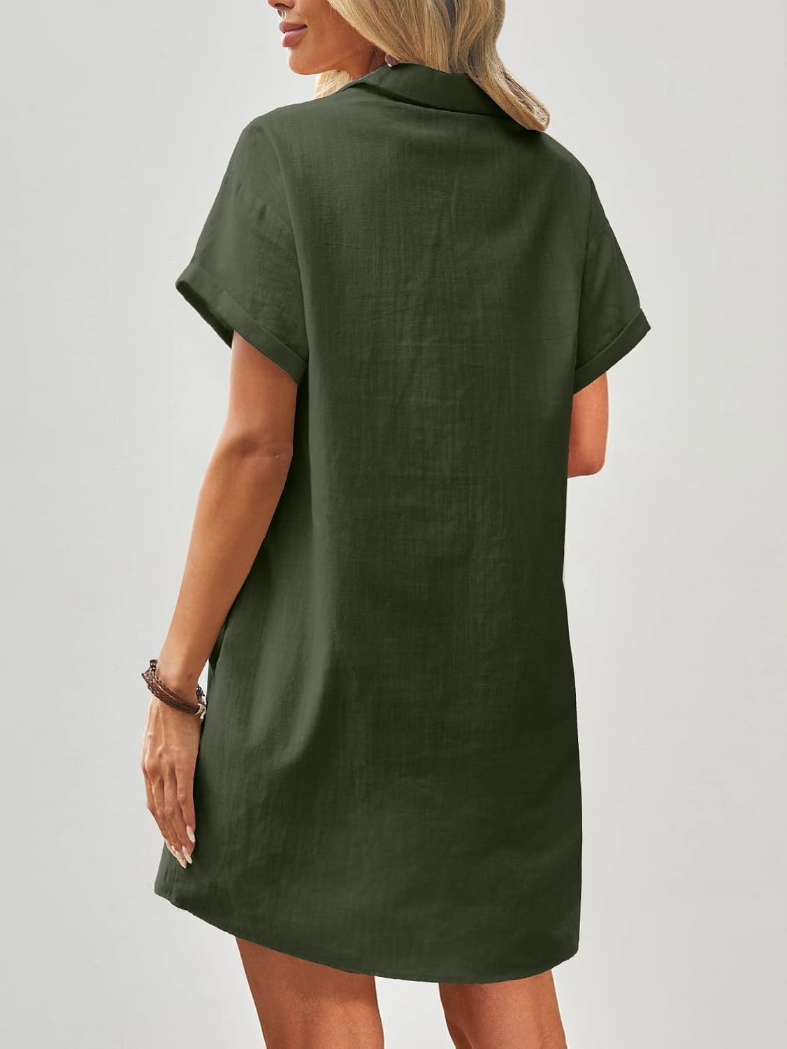 image:imageZeagoo Womens Cotton Shirt Dress Summer Casual Short Sleeve Button Down Beach Cover Up Shirts with PocketsArmy Green