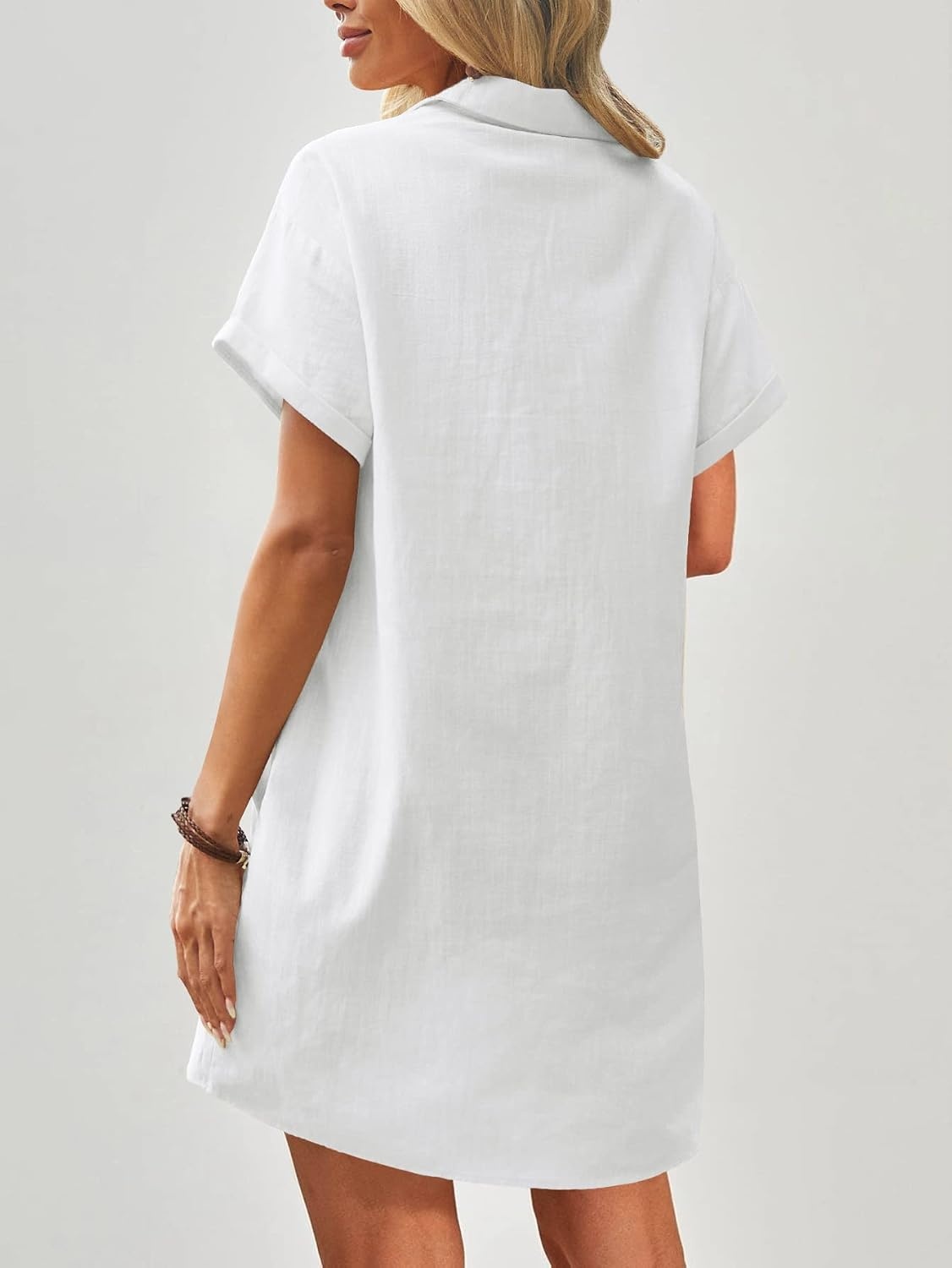 image:imageZeagoo Womens Cotton Shirt Dress Summer Casual Short Sleeve Button Down Beach Cover Up Shirts with PocketsAwhite