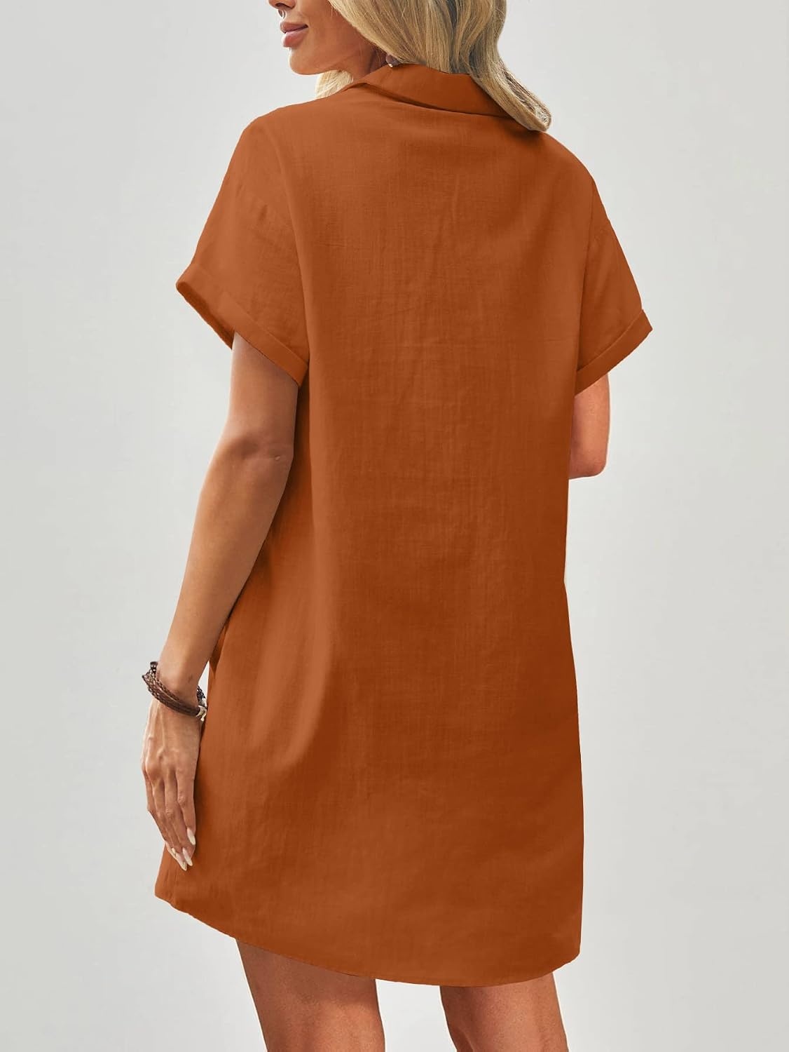 image:imageZeagoo Womens Cotton Shirt Dress Summer Casual Short Sleeve Button Down Beach Cover Up Shirts with PocketsBrown