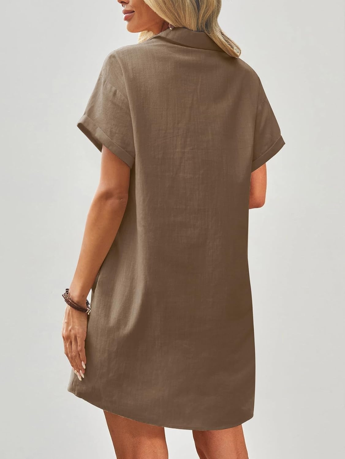 image:imageZeagoo Womens Cotton Shirt Dress Summer Casual Short Sleeve Button Down Beach Cover Up Shirts with PocketsDark Brown