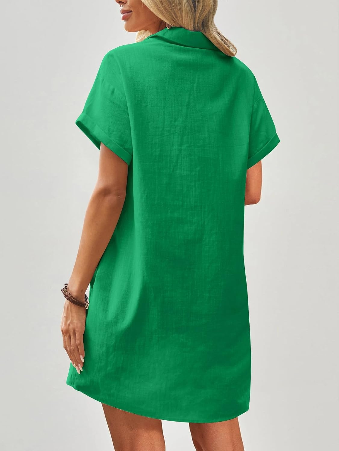 image:imageZeagoo Womens Cotton Shirt Dress Summer Casual Short Sleeve Button Down Beach Cover Up Shirts with PocketsForest Green