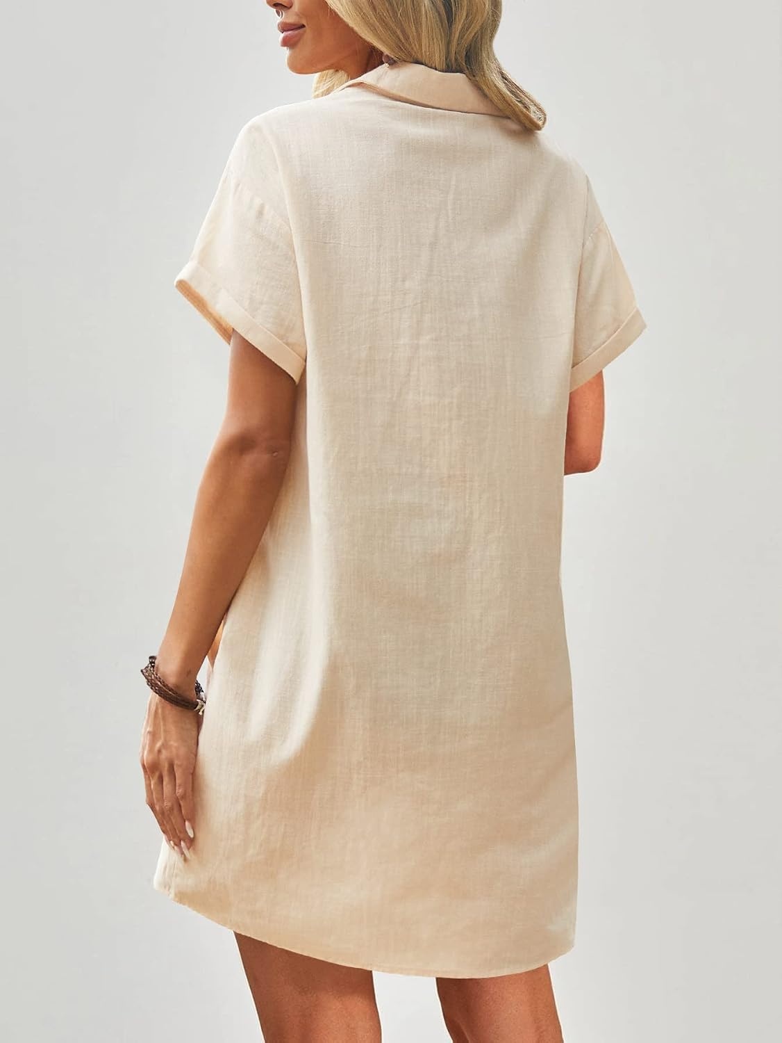 image:imageZeagoo Womens Cotton Shirt Dress Summer Casual Short Sleeve Button Down Beach Cover Up Shirts with PocketsKhaki