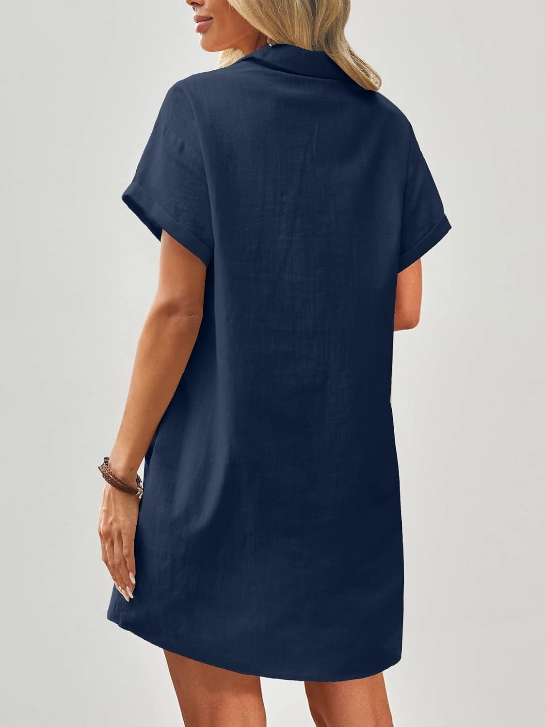 image:imageZeagoo Womens Cotton Shirt Dress Summer Casual Short Sleeve Button Down Beach Cover Up Shirts with PocketsNavy Blue