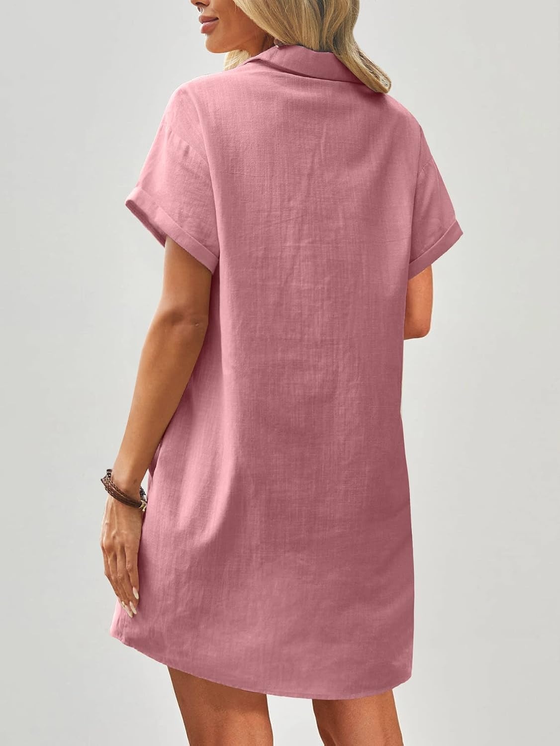 image:imageZeagoo Womens Cotton Shirt Dress Summer Casual Short Sleeve Button Down Beach Cover Up Shirts with PocketsPink