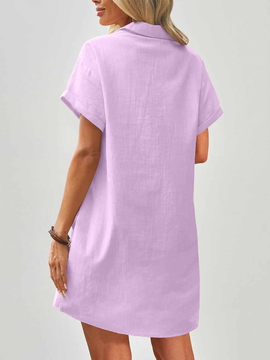 image:imageZeagoo Womens Cotton Shirt Dress Summer Casual Short Sleeve Button Down Beach Cover Up Shirts with PocketsPurple