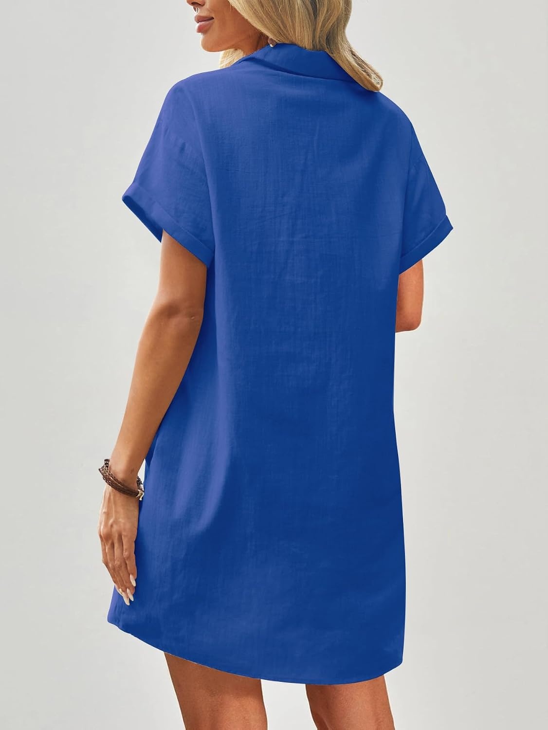 image:imageZeagoo Womens Cotton Shirt Dress Summer Casual Short Sleeve Button Down Beach Cover Up Shirts with PocketsRoyal Blue