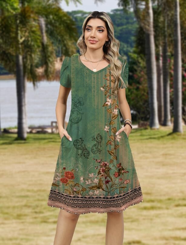 image:imageZeagoo Womens Summer ALine Dress with Pockets Mini Short Sleeve Dresses Flowy Beach Swing Dress 2026 Vacation TravelA01pa171