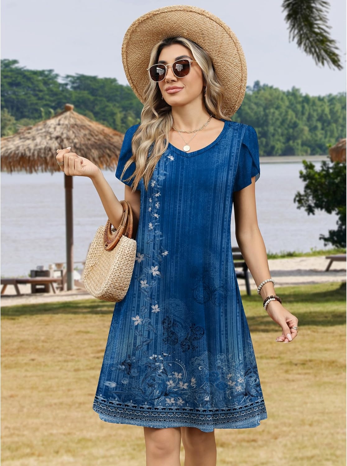 image:imageZeagoo Womens Summer ALine Dress with Pockets Mini Short Sleeve Dresses Flowy Beach Swing Dress 2026 Vacation TravelA02mz845