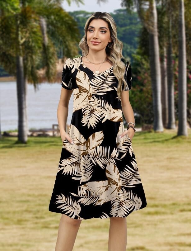 image:imageZeagoo Womens Summer ALine Dress with Pockets Mini Short Sleeve Dresses Flowy Beach Swing Dress 2026 Vacation TravelA02zw29