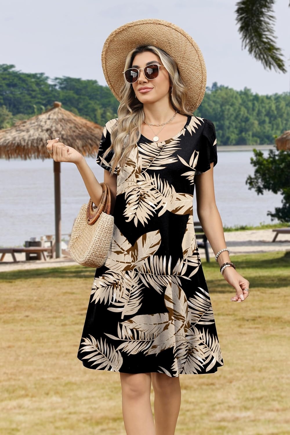 image:imageZeagoo Womens Summer ALine Dress with Pockets Mini Short Sleeve Dresses Flowy Beach Swing Dress 2026 Vacation TravelA02zw29