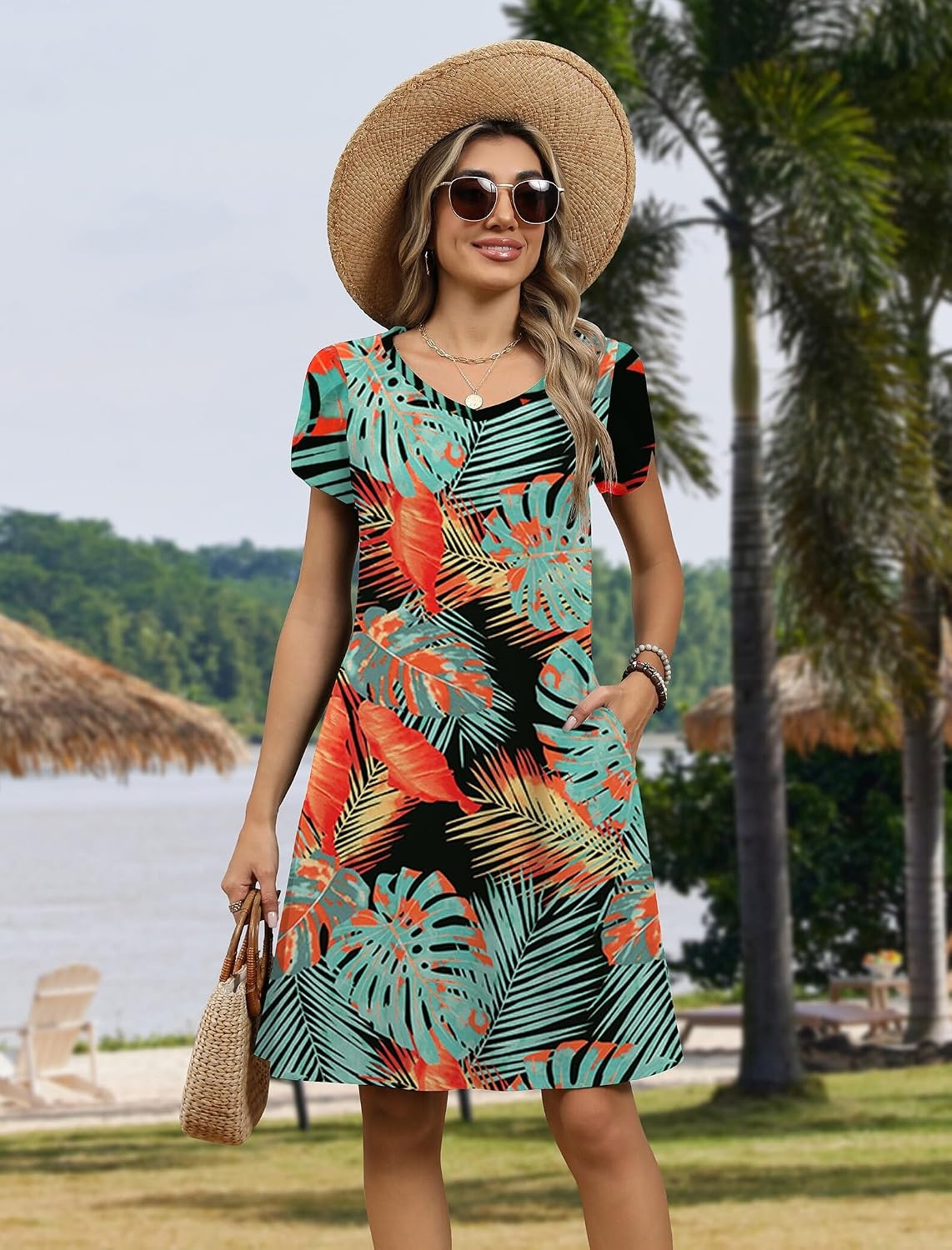 image:imageZeagoo Womens Summer ALine Dress with Pockets Mini Short Sleeve Dresses Flowy Beach Swing Dress 2026 Vacation TravelA03pa116