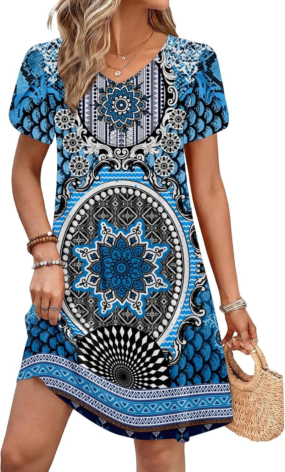image:imageZeagoo Womens Summer ALine Dress with Pockets Mini Short Sleeve Dresses Flowy Beach Swing Dress 2026 Vacation TravelMz759