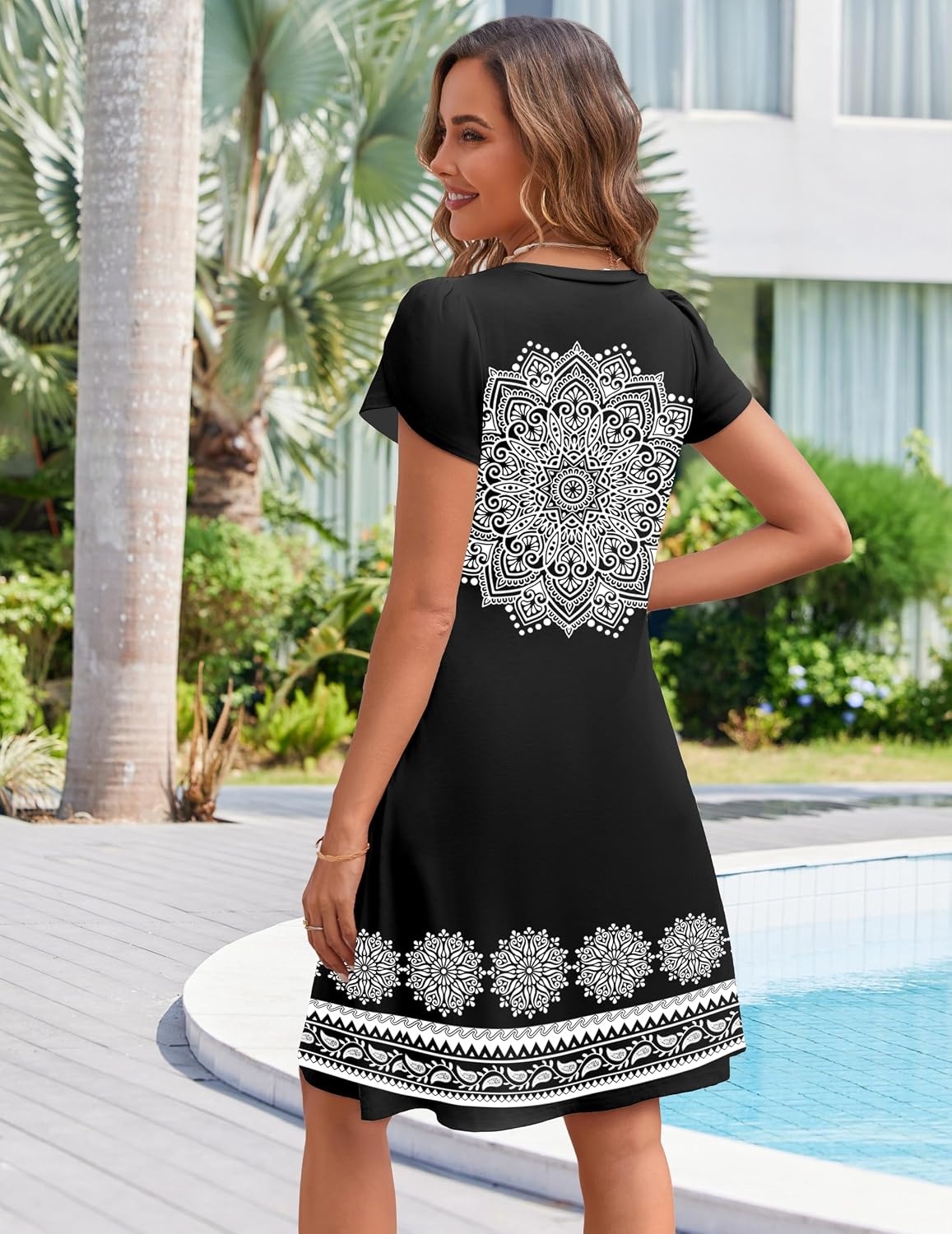 image:imageZeagoo Womens Summer ALine Dress with Pockets Mini Short Sleeve Dresses Flowy Beach Swing Dress 2026 Vacation TravelMz774