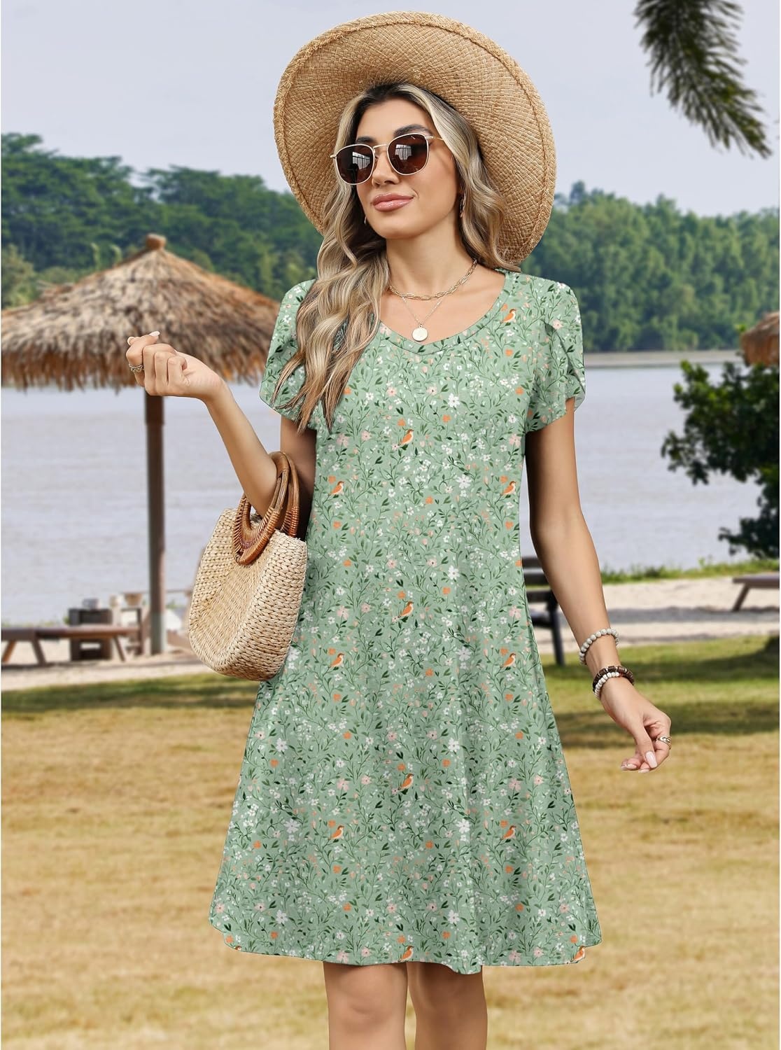 image:imageZeagoo Womens Summer ALine Dress with Pockets Mini Short Sleeve Dresses Flowy Beach Swing Dress 2026 Vacation TravelXh534