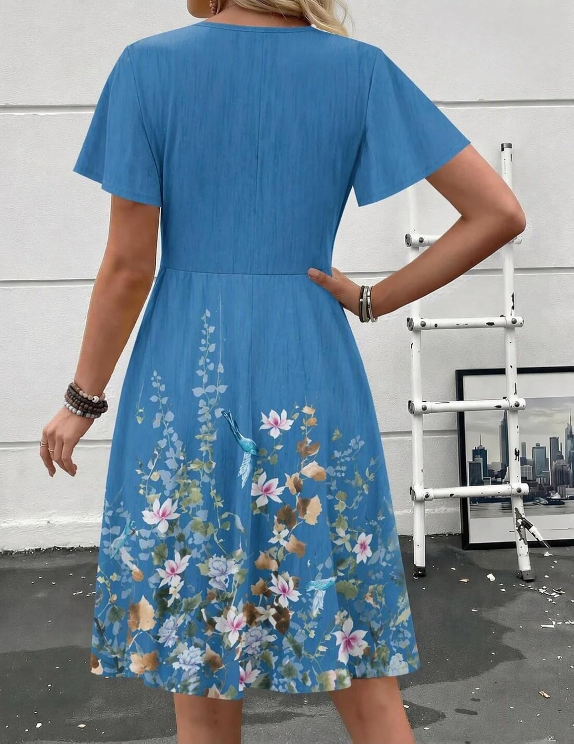 image:imageZeagoo Womens Summer Dress Casual Swing Sundresses Floral Ruffle Short Sleeve Wedding Guest Dress Beach Mini Dress 2026Blue Sf223
