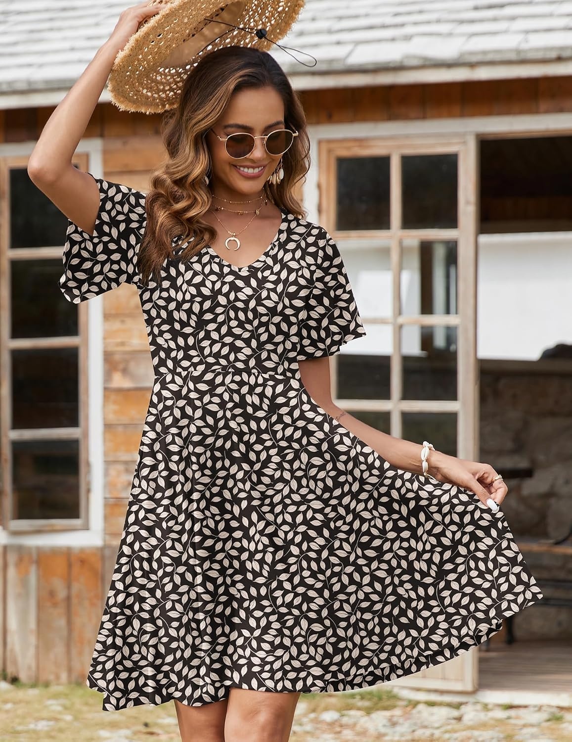 image:imageZeagoo Womens Summer Dress Casual Swing Sundresses Floral Ruffle Short Sleeve Wedding Guest Dress Beach Mini Dress 2026Floral 01