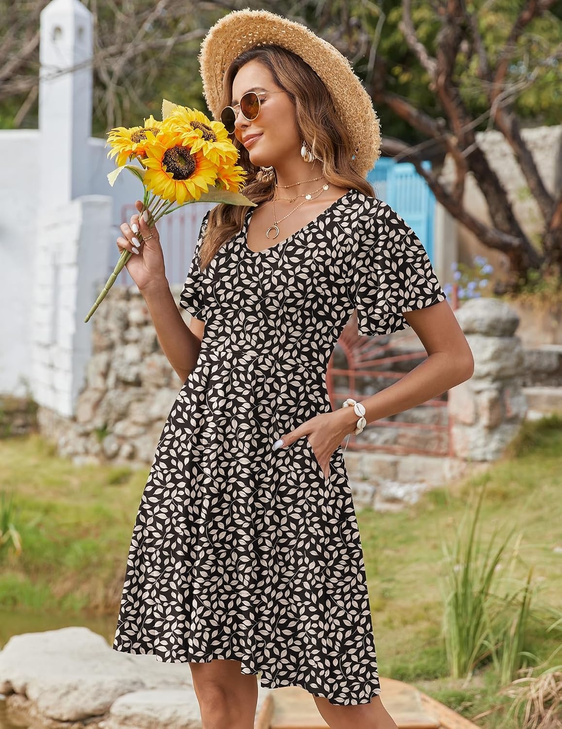image:imageZeagoo Womens Summer Dress Casual Swing Sundresses Floral Ruffle Short Sleeve Wedding Guest Dress Beach Mini Dress 2026Floral 01