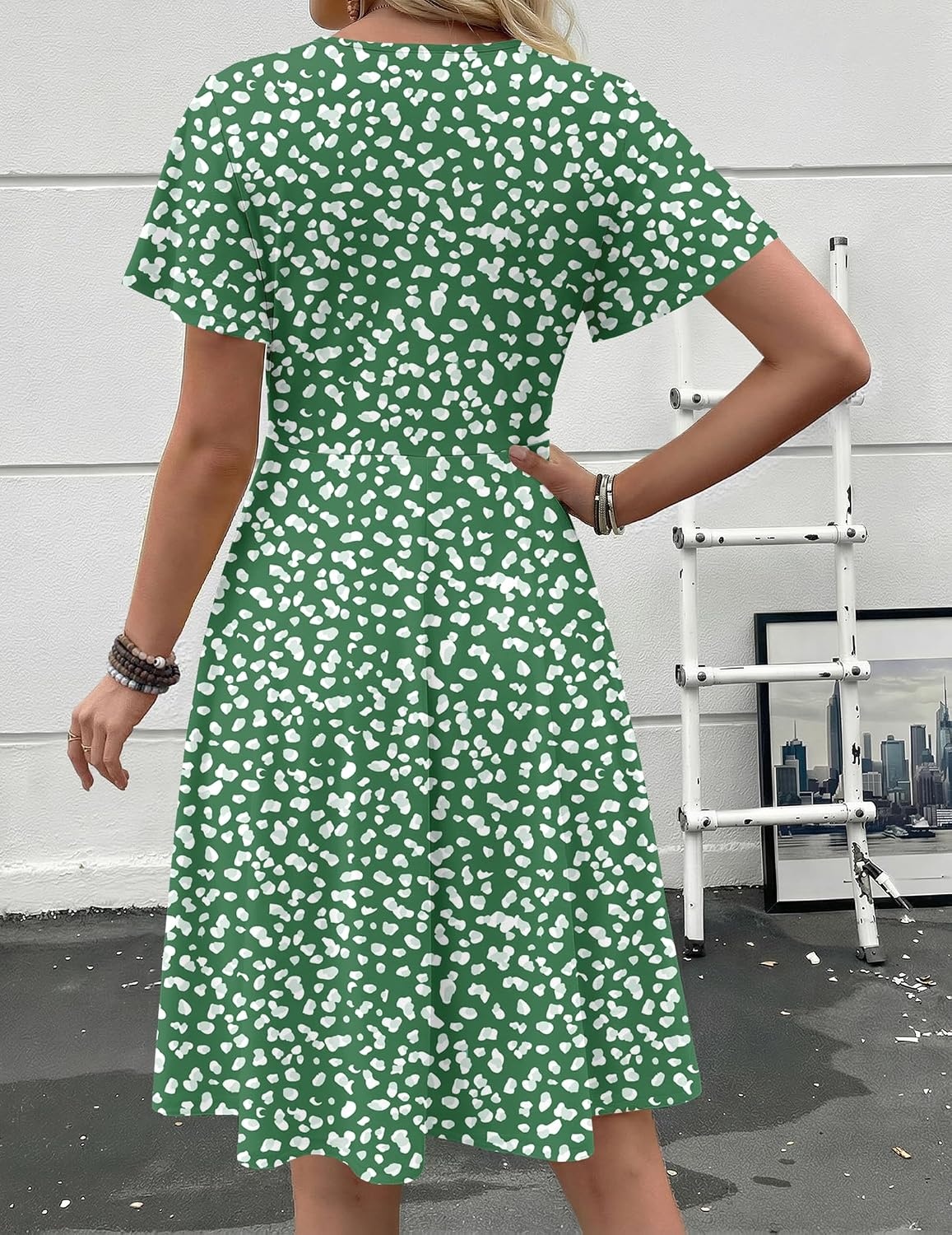 image:imageZeagoo Womens Summer Dress Casual Swing Sundresses Floral Ruffle Short Sleeve Wedding Guest Dress Beach Mini Dress 2026Green Jh560