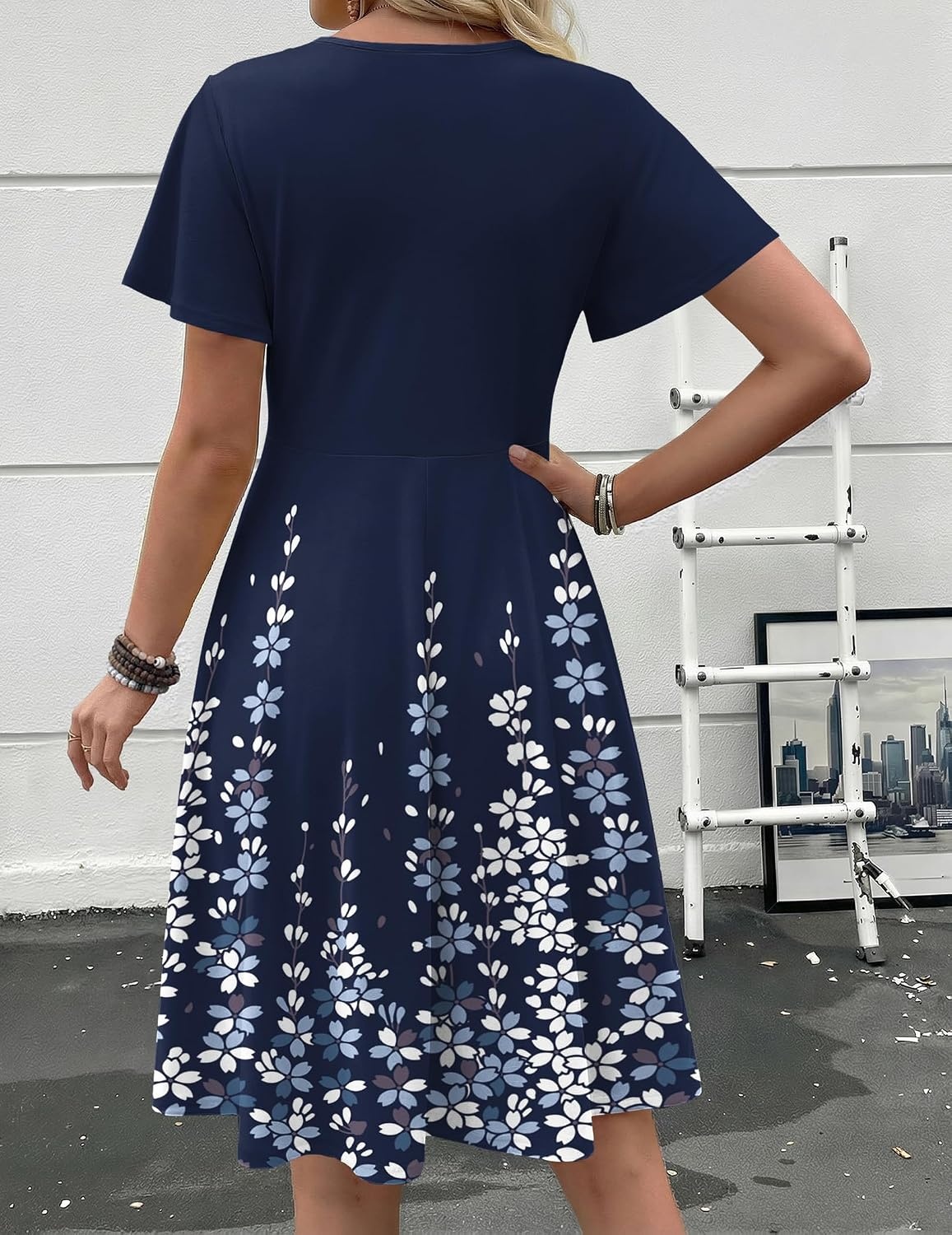 image:imageZeagoo Womens Summer Dress Casual Swing Sundresses Floral Ruffle Short Sleeve Wedding Guest Dress Beach Mini Dress 2026Navy Sf119